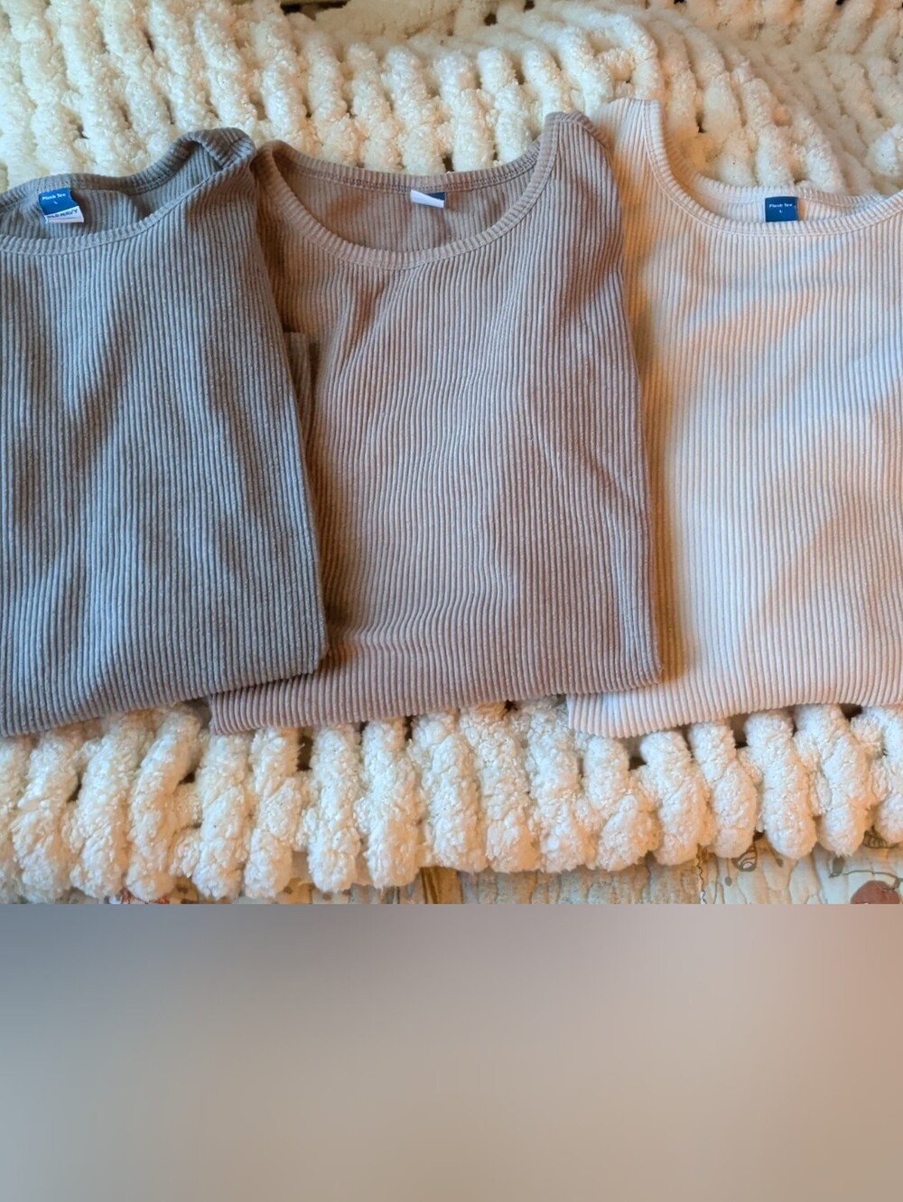 3 Old Navy Ribbed Long Sleeve Tops - Gray, Brown, Cream